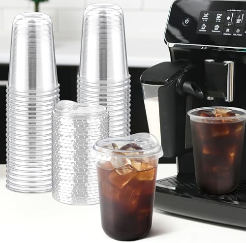 16 oz Clear Plastic Coffee Cups with Sip Lids, 25 Sets
