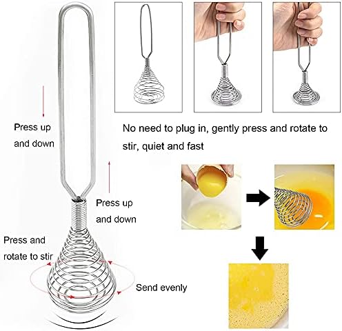 Stainless Steel Spring Coil Whisk 1 Pack, Wire Whip Egg Beater, Kitchen Cookware Hand Mixer For Cooking, Mixing, Blending, Beating, Stirring, 8.7 Inch