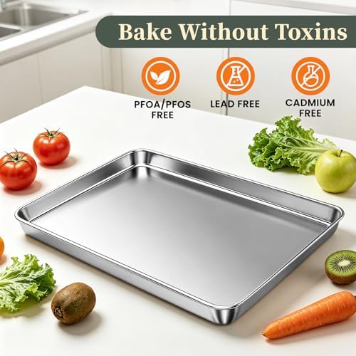 Baking Sheet with Rack Set (3 Pans + 3 Racks), 9/12/16 Inch Stainless Steel Cookie Sheet Baking Pan Tray with Cooling Rack, Jelly Roll Pan with Wire Rack, Warp Resistant & Heavy Duty & Rust Proof