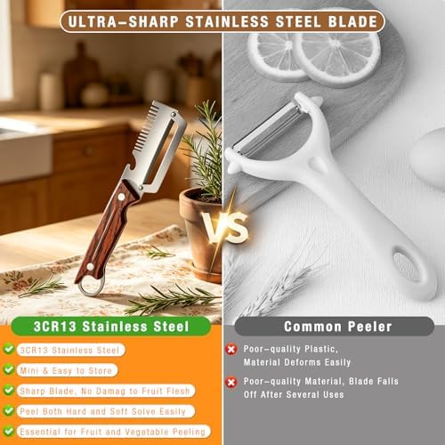 2Pcs 3-1 Multi-functional Vegetable Peeler,New Ktchen Multi-function Stainless Steel Thickened Fruit Peeler Knife with Wooden Handle and Bottle Opener for Vegetables or Fruits that Need to Be Peeled