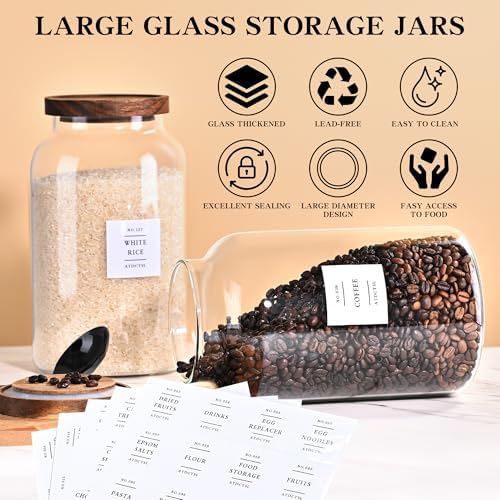 Large Glass Jar With Lid,1PACK 95oz/2800ml Clear Glass Food Storage Containers with Airtight Bamboo Lid Stackable Kitchen Canisters for Candy,Cookie,Rice,Sugar,Flour,Nuts and Spice Jars
