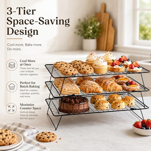 Cooling Rack 16"x10", 3-Tier Stackable & Collapsible Cooling Racks