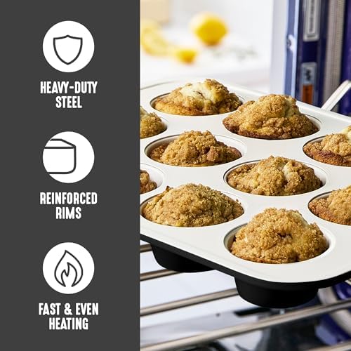 GreenLife 12 Cup Ceramic Nonstick Muffin Pan, Black