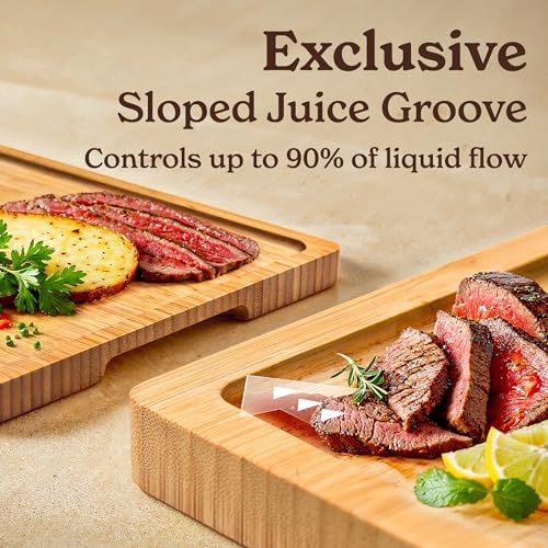 SMIRLY Wood Cutting Board - 4 Pack Cutting Board Set with Stand - Bamboo
