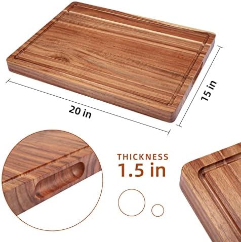 Large Acacia Wood Cutting Boards for Kitchen, 20 x 15 Inch Extra Large Wooden Cutting Board with Juice Groove, Reversible Butcher Block Cutting Board for Meat and Veggies