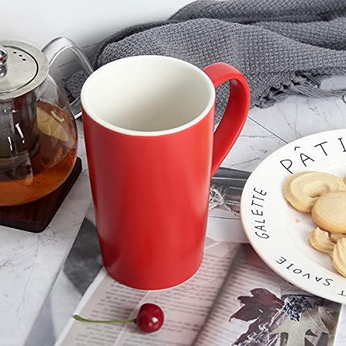 20 Ounces Extra Large Coffee Mug, M007 Tall Big Ceramic Latte Milk Tea Cup with Handle for Dad Men Women, Christmas Red