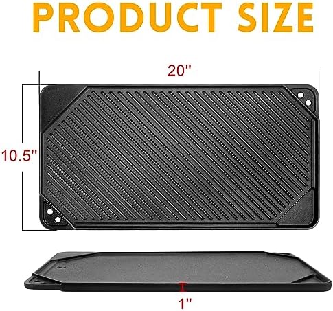 GGC Reversible Cast Iron Griddle, 20" x 10.5" Rectangular Griddle Pan