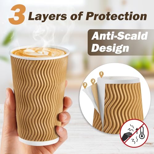 SIUQ 90 Pack 16 oz Disposable Coffee Cups with Lids and Straws - Champagne
