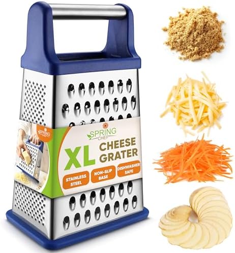 Spring Chef Stainless Steel XL Cheese Grater for Kitchen, Sapphire