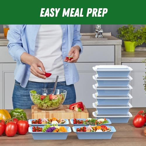 50 Pack (100-Piece) 32 oz Meal Prep Containers with Easy Open Lids, Blue