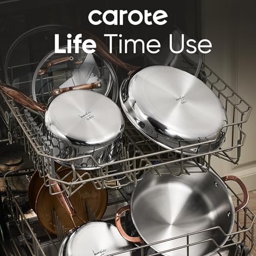 CAROTE 2Qt Stainless Steel Saucepan Set, Non-Toxic 3-Ply Stainless Steel Cookware Set with Lids, Small Kitchen Pots, Oven Safe, Compatible with Induction, Ceramic, Gas, Mothers Day Gifts