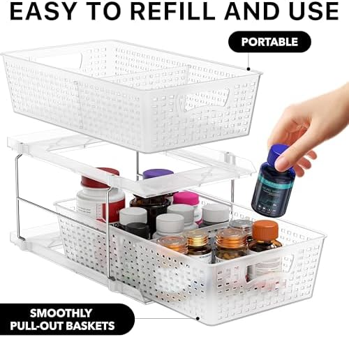 Simple Houseware 2 Tier Pull-Out Sliding Drawer Under Sink Storage, Clear