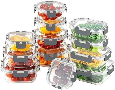 24pc Glass Food Storage Containers with Lids，Glass Meal Prep Containers