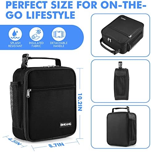Lunch Box Insulated Lunch Bag - Durable Small Lunch Bag Reusable Adults Tote Bag Lunch Box for Adult Men Women (Black)