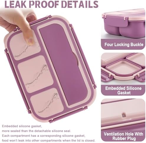 shell and turtle Bento Box Adult Lunch Box, Lunch Containers for Kids Girls Boys with 4 Compartments, Lunchable Food Container with Utensils, Sauce Jar, Muffin Liners, 40 Oz/5 Cup, Dark Purple