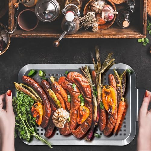 Grill Pan Set of 2, BBQ Grill Topper for Outdoor Grill Food Tray