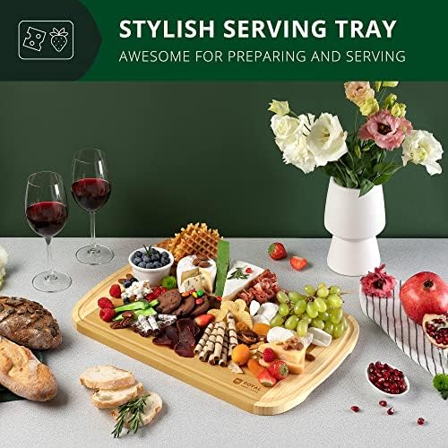 ROYAL CRAFT WOOD Wooden Cutting Boards for Kitchen Meal Prep & Serving - Bamboo Wood Serving Board Set with Deep Juice Groove Side Handles - Charcuterie & Chopping Butcher Block for Meat