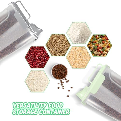 LEAWALK Cat Dog Food Storage Container Upgraded Large Nozzle, BPA-Free 5Lbs/6Qt/5L Plastic Pet Food Storage Container With 4 Sealed Clasps and Handle, Easy to Clean and Carry-2 Pack Gray+Green