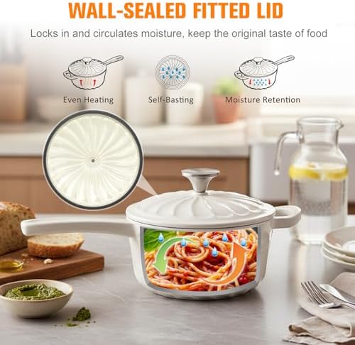 Enameled Cast Iron Sauce Pan with Lid, 2 Quart Saucepan with Lid