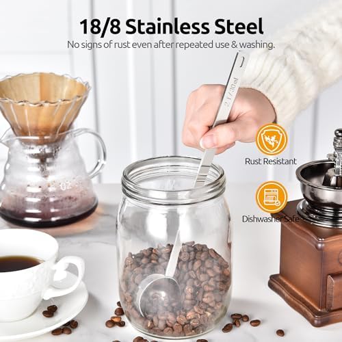 U-Taste Coffee Scoop 2 Tablespoon: 18/8 Stainless Steel Measuring Scooper for Ground Coffee, Bean, Powder, Espresso, 8.5in Extra Long Handle Metal Meaure Spoon for Canister, Jar (2Tbsp/30ml, Silver)