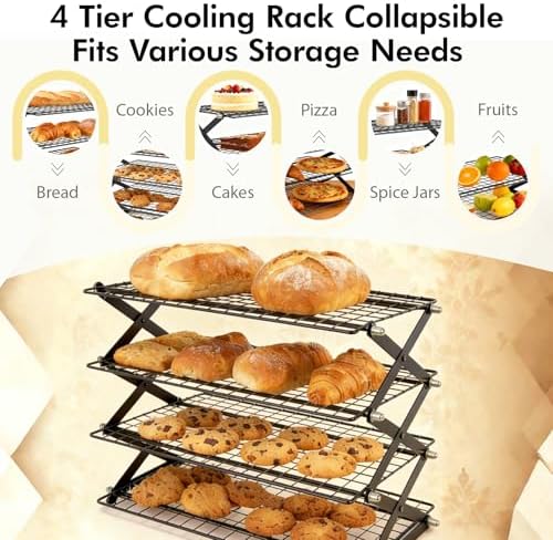 4 Tier Collapsible Cooling Rack for Baking, Adjustable cooling Rack
