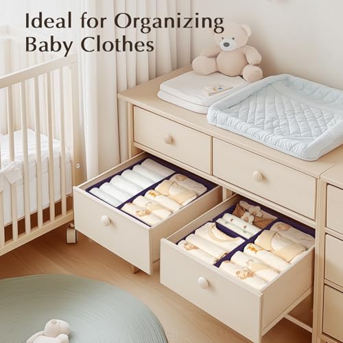 DIMJ Drawer Organizers Clothes, Set of 4 Dresser Organizer Bins, Fabric Closet Organizers and Storage, Shallow Drawer Dividers for Nursery, Clothing, Baby Clothes, Socks, Underwears, Tie (Purple)