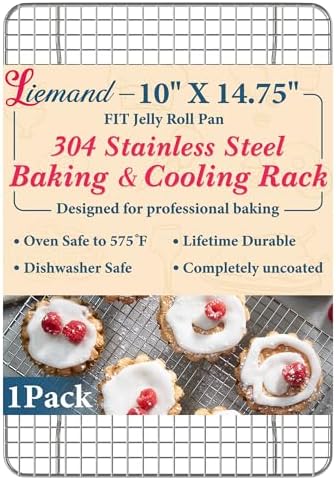 Cooling Racks for Cooking and Baking - 10"x14.75" Oven Safe Premium Stainless Steel Heavy Duty Baking Rack Tight-Wire, Fits Jelly Roll Pan for Roasting & Grilling & Cooking - 1 Pack