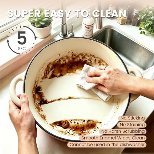 5 Qt Enameled Cast Iron Dutch Oven with Lid, Cream