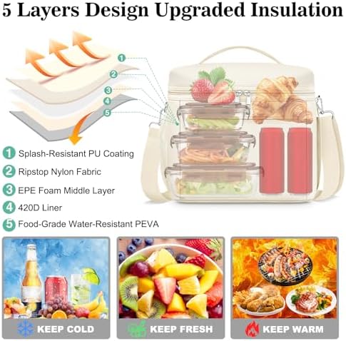 DALINDA Insulated Lunch Box Women Men Leak-Proof Cooler Lunch Bag