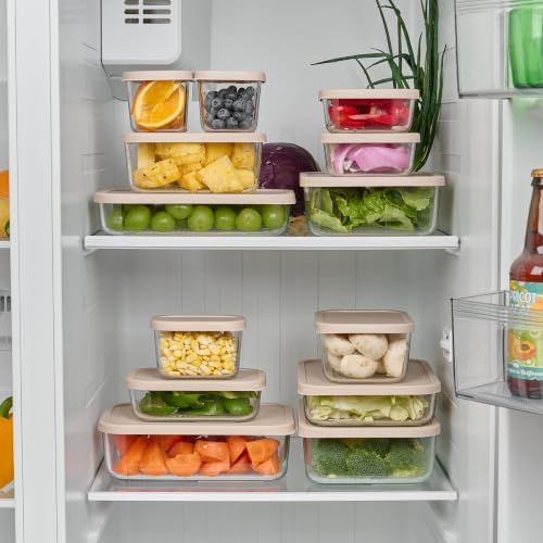 Glass Food Storage Containers with Lids — 12 Piece — 10.5 oz Glass with BPA-Free Leak Resistant Stackable Lids — Microwave, Oven & Dishwasher Safe — Ideal for Meal Prep & More - Cashew Cream