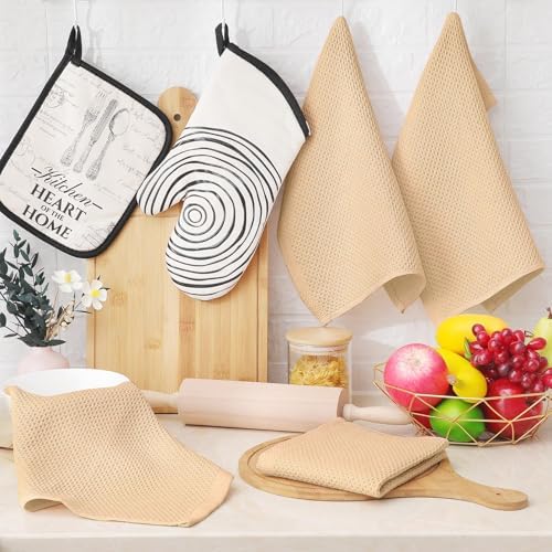 Homaxy 100% Cotton Waffle Weave Kitchen Dish Cloths 24-Pack, Apricot