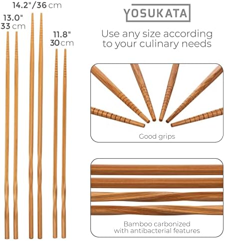 YOSUKATA 17" Blue Carbon Steel Wok Spatula and Ladle, 3 pairs Chopsticks