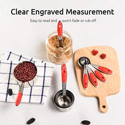 U-Taste Measuring Cups Spoons Set, 18/8 Stainless Steel, 10Pcs, Red