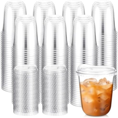 Baderke 500 Pcs Round Bottom Plastic Cups with Lids Clear Togo,12 Oz