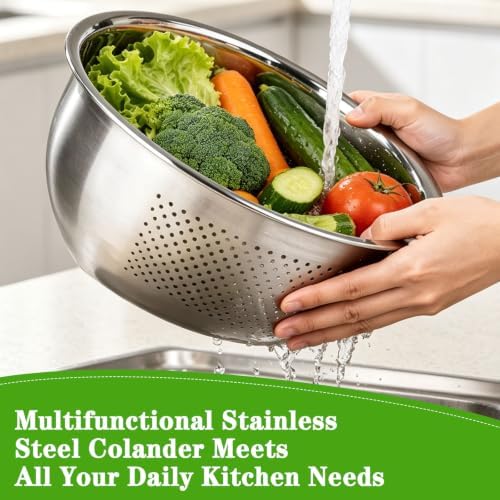 Rice Strainer Colander for Kitchen, 4 QT Stainless Steel Rice Washing Bowl