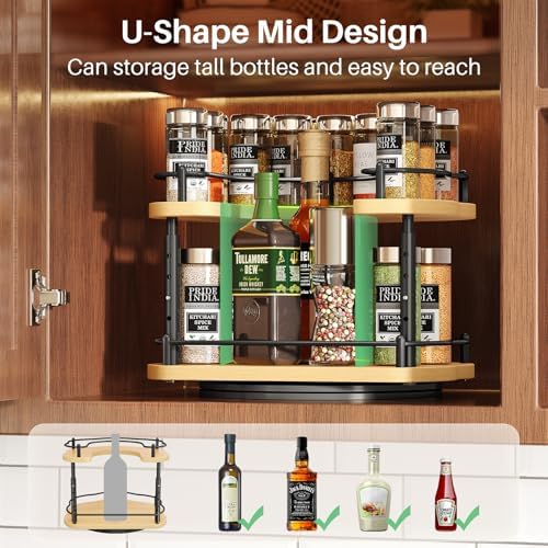 SNTD Lazy Susan Spice Rack Organizer for Cabinet, Wood, Natural, 12 in