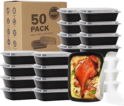 Ezalia 50 Pack- Meal Prep Containers 38oz, Plastic Food Prep Containers