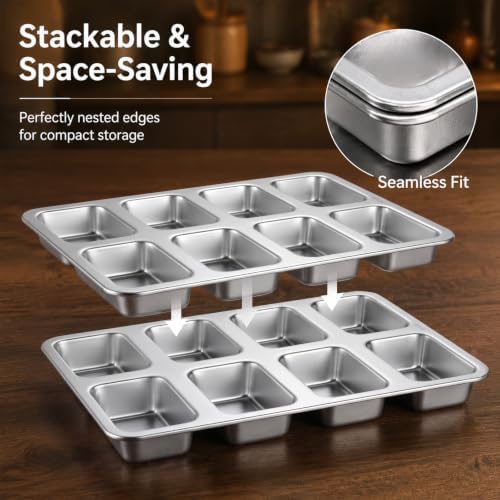 LIANYU 8 Cavity Small Loaf Pan, One-Piece Bread & Cake Baking Tray, 4 Pack