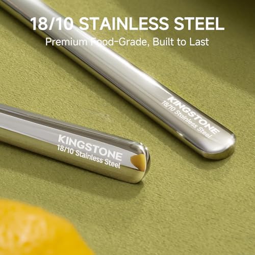 KINGSTONE 65 Piece Silverware Set with Serving utensils, Flatware Set for 12, 18/10 Stainless Steel Cutlery Set Mirror Polished Modern Design Dishwasher Safe