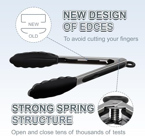 2 Pack Black Premium Stainless Steel Heat Resistant Kitchen Tongs for cooking,set of 9" and 12",Non Scratch Silicone cooking Tong Tip for Cooking Pans,Strong Grip BBQ tongs for Grabbing Hot Food
