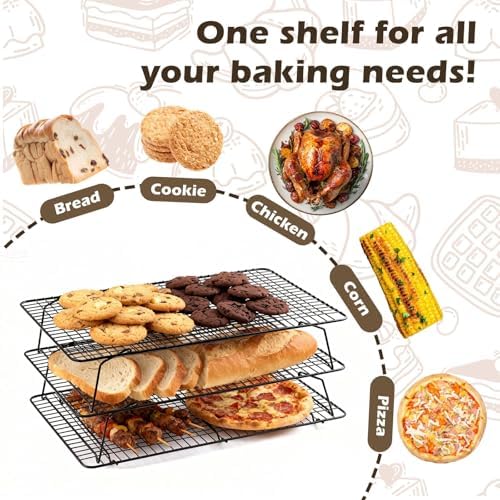 Pleafind 3 PCS Stackable Cooling Rack -16 x 10 Inch Heavy Duty Stainless Steel Baking Racks, Cooling Racks for Cooking and Baking, Ideal for Roasting, and Drying, Oven and Dishwasher Safe