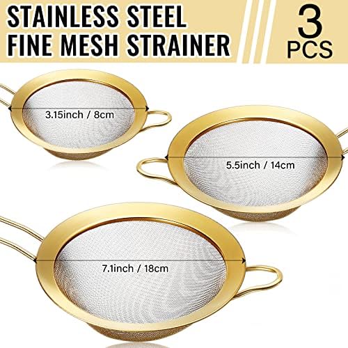Norme 5 Quart Gold Colander and 3 Metal Fine Mesh Strainer Set