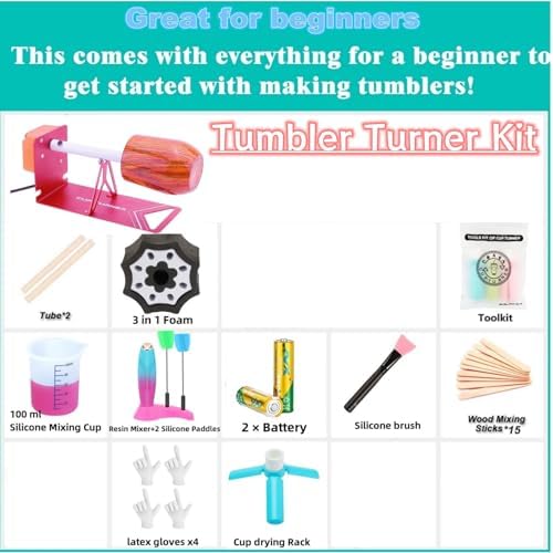 Cup Turner for Crafts Tumbler,Tumbler Turner DIY Glitter Epoxy Resin Tumblers,Epoxy Resin Mixer Attachment with Silent Motor Two-Way Rotation Silicone Pad, Cup Spinner (Rose-Gold)