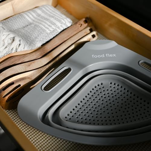 Collapsible Corner Colander – Space-Saving Over Sink Strainer, 3.5 Qt, Grey