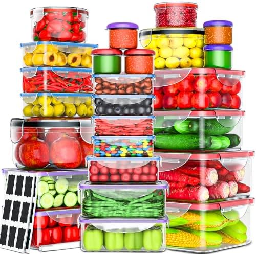 RockBerry 50 Pcs Large Food Storage Containers with Lids Airtight-85 OZ to Sauces Box-Total 526 Oz BPA Free Plastic Stackable Meal Prep For Pantry kitchen Organization, Microwave Safe-Pen Labels