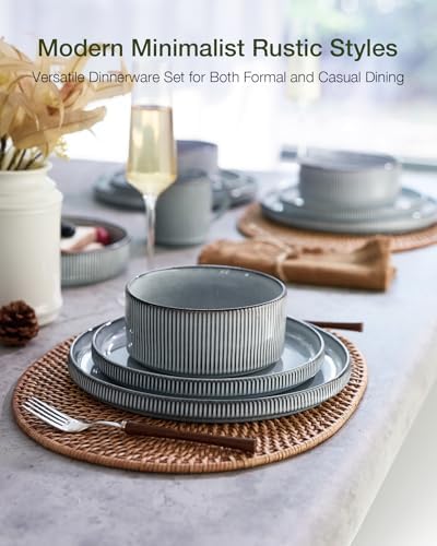 Famiware Star Stoneware Dinnerware Set, Reactive Glaze Plates & Bowls for 4