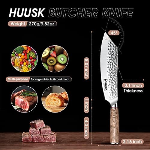 Huusk Japanese Meat Cleaver Knife - 8 Inch Butcher Knife for Meat Cutting