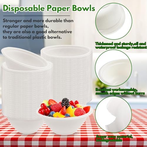 Tiaiidi 200 PACK White Paper Bowls,8 oz Compostable Disposable Bagasse Bowls,Heavy-Duty Biodegradable Paper Bowls,Eco-Friendly Sugarcane Fibers Bowls for Salad,Cereals,Snacks,Dessert,Candy