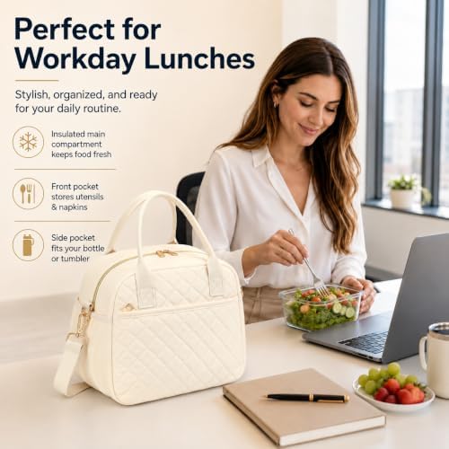 CAMTOP Lunch Box for Women Men Insulated Lunch Bag Lunch Tote Bag Leakproof Thermal Cooler Large Capacity for Travel Work School Picnic (Beige L, Large)