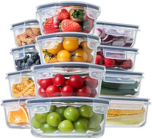 24pc Glass Food Storage Containers with Lids，Glass Meal Prep Containers